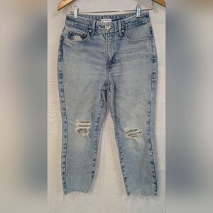Good American Light Blue Ripped Ankle Jeans